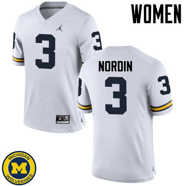 Womens Michigan Wolverines #3 Quinn Nordin White High School Jersey